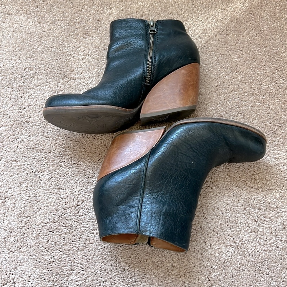 Kork Ease Michelle Black Leather Slope Heel Booties